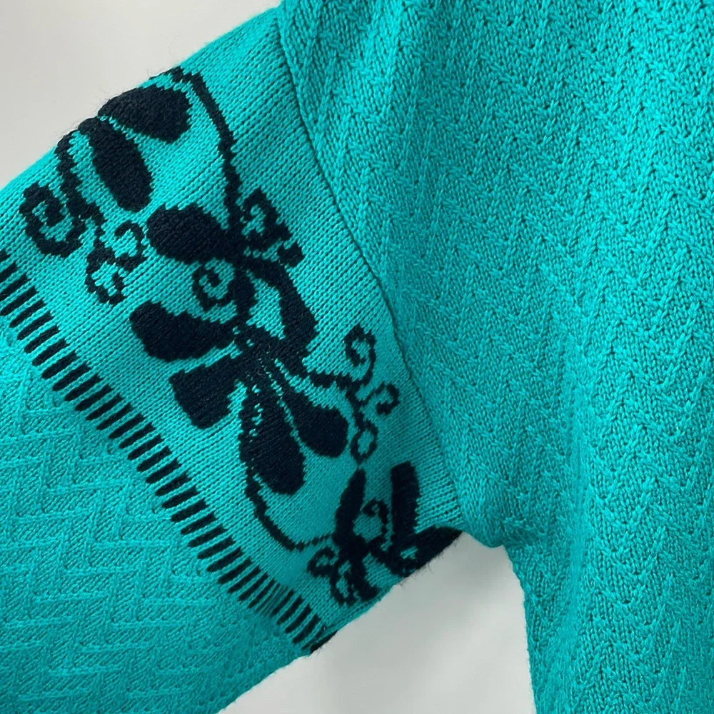 Vintage 90s Jason Maxwell Cardigan Teal Black Made in Hong Kong Size Large